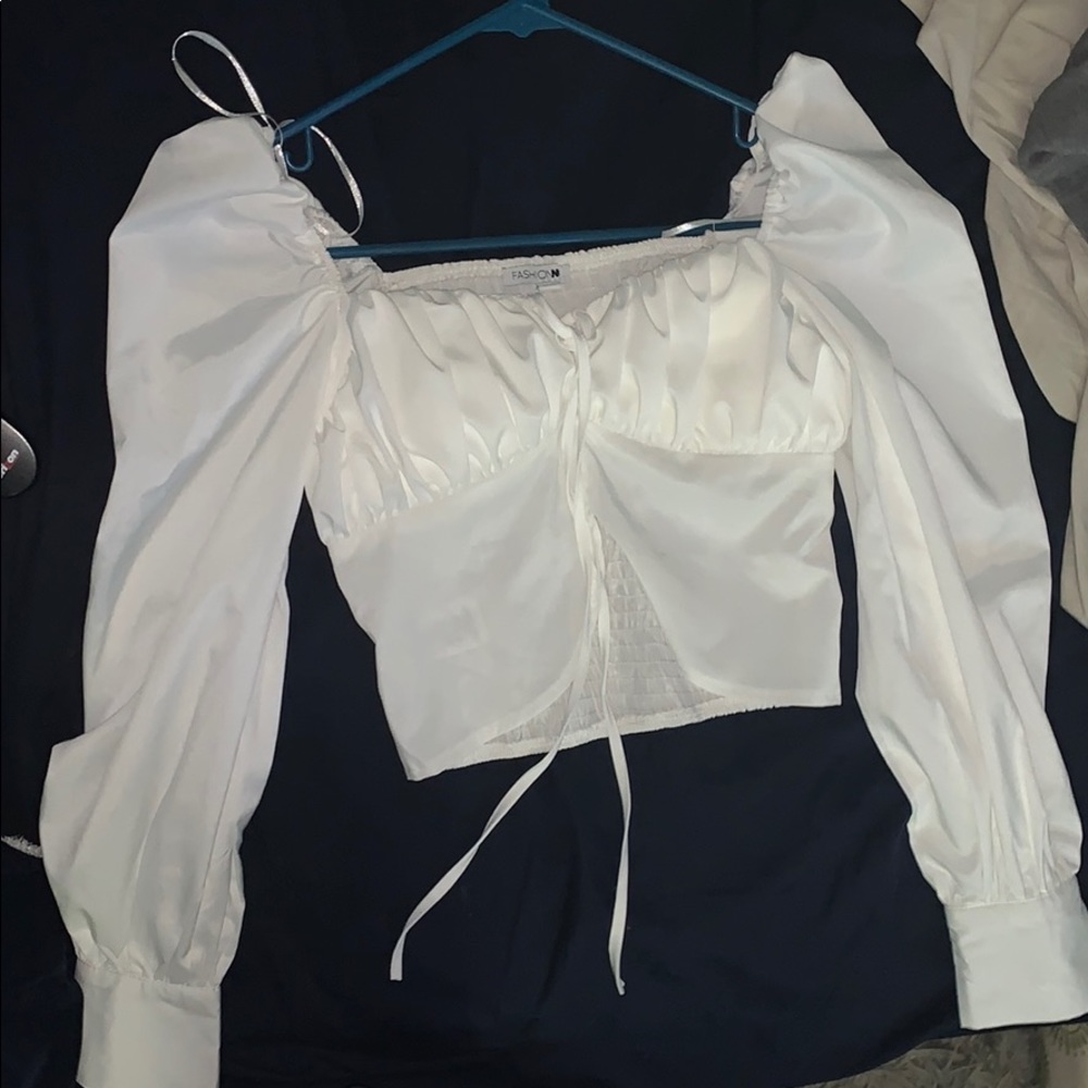 White crop off the shoulder top